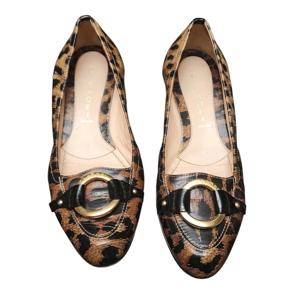 Casadei Leopard Print Women's Loafers with Gold Accent Size 8